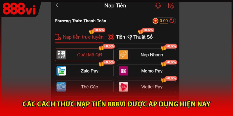 Các cách thức nạp tiền 888vi được áp dụng hiện nay