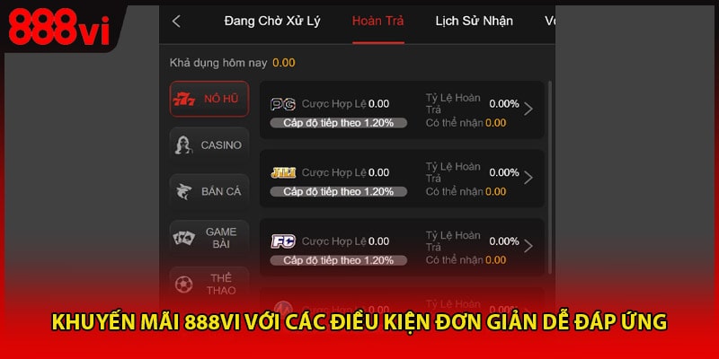 Khuyến mãi 888vi với các điều kiện đơn giản dễ đáp ứng